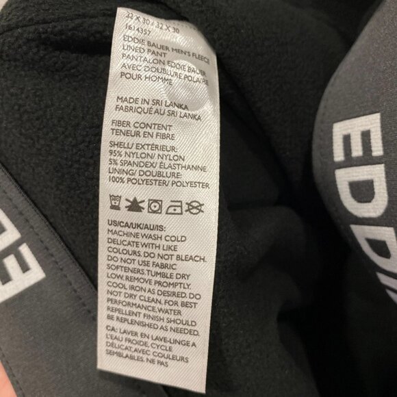 Eddie Bauer Fleece Lined Tech Pants Mens 32 x 30 Black Water Repellent Insulated - Picture 11 of 11